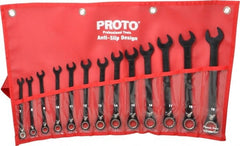 Proto - 13 Piece, 7mm to 19mm, 12 Point Combination Wrench Set - Metric Measurement Standard, Black/Chrome Finish, Comes in Pouch - Exact Tooling