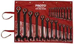 Proto - 22 Piece, 6mm to 36mm, 12 Point Combination Wrench Set - Metric Measurement Standard, Black/Chrome Finish, Comes in Pouch - Exact Tooling