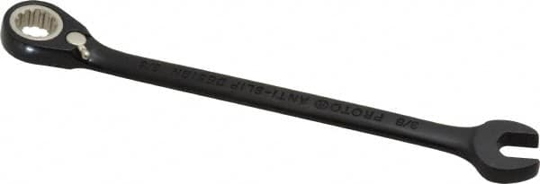 Proto - 3/8" 12 Point Combination Wrench - 15° Head Angle, 6-1/4" OAL, Steel, Black Chrome Finish - Exact Tooling