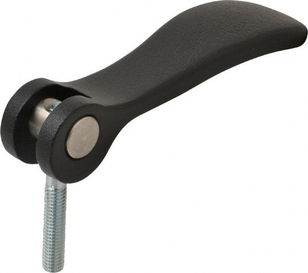 KIPP - #10-32, 0.71" Hub Diam, Black Powder Coat Cast Aluminum Adjustable Clamping Handle - 0.78" Stud Length - Exact Tooling