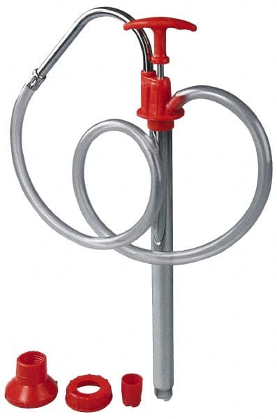 PRO-LUBE - Oil Lubrication Polyethylene Lever Hand Pump - For 5 Gal Container, Use with Antifreeze, Diesel Fuel, Engine Oil, Gear Oil & Light Fuel Oil, Do Not Use with Corrosive Media & Water-Based Media - Exact Tooling