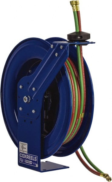 CoxReels - 24" Long x 10-1/4" Wide x 25-1/2" High, 1/4" ID, Spring Retractable Welding Hose Reel - 60' Hose Length, 200 psi Working Pressure, Hose Included - Exact Tooling