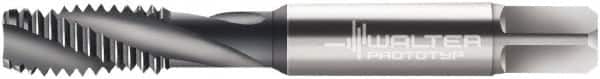 Walter-Prototyp - 3/8-16 UNC 3 Flute 3B Modified Bottoming Spiral Flute Tap - Cobalt, TiCN Finish, 2-15/16" OAL, Right Hand Flute, Right Hand Thread, Series A2240806 - Exact Tooling