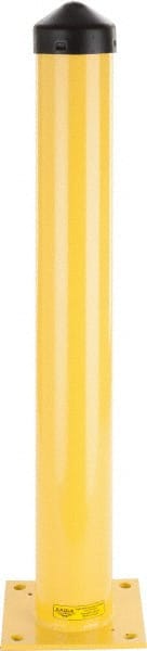 Eagle - 5.6" Diam x 42" High, Yellow Steel Bollard - 10" Wide x 10" Long Mounting Plate, 67 Lb - Exact Tooling
