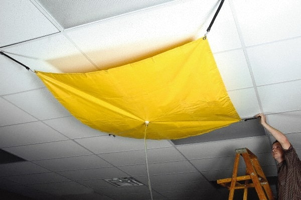 UltraTech - 40" Diam, Square Roof Leak Diverter - 10' Long x 10' Wide x 10 mil Thick, Yellow - Exact Tooling