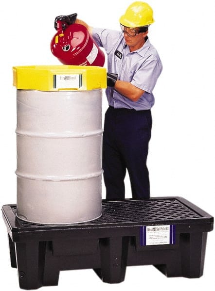 UltraTech - 66 Gal Sump, 1,500 Lb Capacity, 2 Drum, Polyethylene Spill Deck or Pallet - 53" Long x 29" Wide x 16-1/2" High, Inline Drum Configuration - Exact Tooling