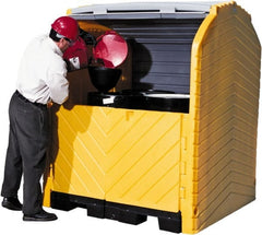 UltraTech - 62" Wide x 64-1/2" Deep x 79" High, Polyethylene Vertical Drum Cabinet - Yellow/Black, Roll Top & Swing-out Barn Style Door, 1 Shelf, 4 Drums - Exact Tooling