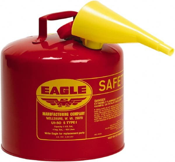 Eagle - 5 Gal Galvanized Steel Type I Safety Can - 13-1/2" High x 12-1/2" Diam, Red - Exact Tooling