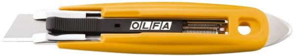 Olfa - Retractable Utility Knife - 2.84" High Carbon Tool Steel Blade, Yellow ABS Plastic/Stainless Steel Handle, 1 Blade Included - Exact Tooling