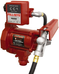 Tuthill - 20 GPM, 3/4" Hose Diam, AC Tank Pump with Manual Nozzle & 807C Meter - 1-1/4" Inlet, 3/4" Outlet, 115 Volts, 12' Hose Length, 1/3 hp - Exact Tooling