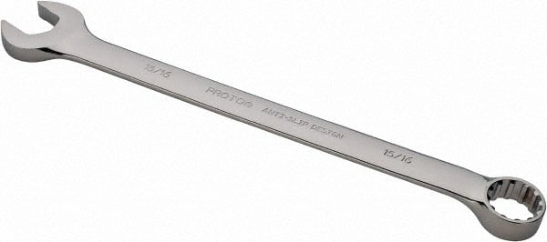 Proto - 15/16" 12 Point Combination Wrench - 15° Offset Angle, 12-7/8" OAL, Steel, Chrome Finish - Exact Tooling