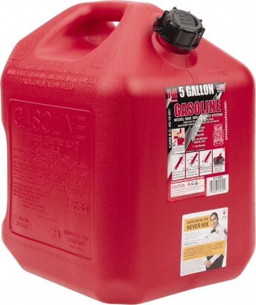 Made in USA - 5 Gal High Density Polyethylene Spill-Proof CARB Gas Can - 16" High x 10-3/4" Diam, Red - Exact Tooling