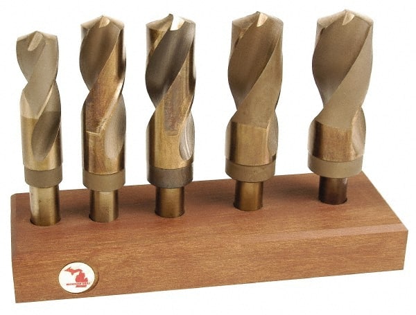 Hertel - 1 to 2", 118° Point, Bright Finish, Cobalt Reduced Shank Drill Bit Set - Exact Tooling