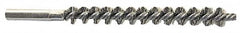 Schaefer Brush - 4" Brush Length, 11/16" Diam, Double Stem, Single Spiral Tube Brush - 6-1/4" Long, Stainless Steel, 12-24 Female Connection - Exact Tooling