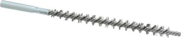 Schaefer Brush - 3" Brush Length, 1/4" Diam, Double Stem, Single Spiral Tube Brush - 4-1/2" Long, Stainless Steel, 8-32 Female Connection - Exact Tooling