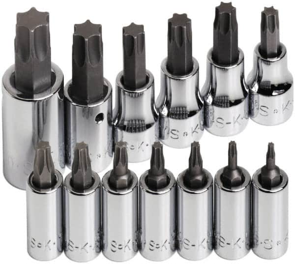 SK - 13 Piece 1/4, 3/8 & 1/2" Drive Torx Bit Socket Set - T8 to T60 Torx - Exact Tooling