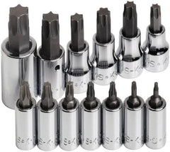 SK - 13 Piece 1/4, 3/8 & 1/2" Drive Torx Bit Socket Set - T8 to T60 Torx - Exact Tooling