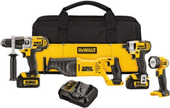 DeWALT - 10 Piece 20 Volt Cordless Tool Combination Kit - Includes 1/2" Hammerdrill, 1/4" Impact Driver & Reciprocating Saw & LED Worklight, Lithium-Ion Battery Included - Exact Tooling