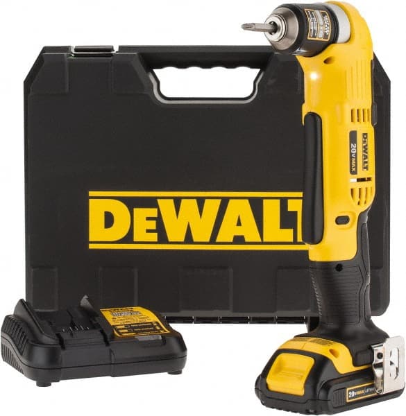 DeWALT - 20 Volt 3/8" Chuck Right Angle Handle Cordless Drill - 0-650 & 0-2000 RPM, Keyless Chuck, Reversible, 1 Lithium-Ion Battery Included - Exact Tooling