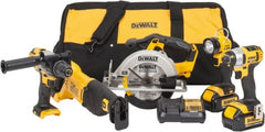 DeWALT - 12 Piece 20 Volt Cordless Tool Combination Kit - Includes 1/2" Hammerdrill, 1/4" Impact Driver, Reciprocating Saw, 6-1/2" Circular Saw & LED Worklight, Lithium-Ion Battery Included - Exact Tooling
