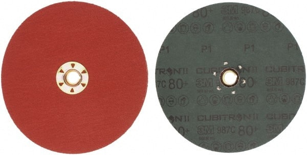 3M - 7" Diam 5/8-11 Threaded Hole 80 Grit Fiber Disc - Medium Grade, Ceramic, 8,600 Max RPM, Series 987C - Exact Tooling