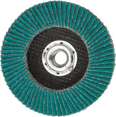 3M - 40 Grit, 4-1/2" Disc Diam, 5/8-11 Center Hole, Type 27 Zirconia Alumina Flap Disc - 13,300 Max RPM, Cloth Backing, Arbor Attaching System, Coated - Exact Tooling