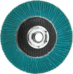 3M - 80 Grit, 4-1/2" Disc Diam, 5/8-11 Center Hole, Type 27 Zirconia Alumina Flap Disc - 13,300 Max RPM, Cloth Backing, Arbor Attaching System, Coated - Exact Tooling