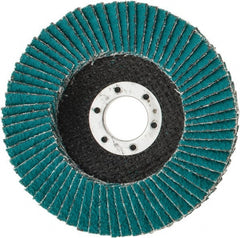 3M - 36 Grit, 4-1/2" Disc Diam, 7/8" Center Hole, Type 27 Zirconia Alumina Flap Disc - 13,300 Max RPM, Cloth Backing, Arbor Attaching System, Coated - Exact Tooling