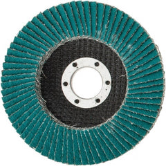 3M - 40 Grit, 4-1/2" Disc Diam, 7/8" Center Hole, Type 27 Zirconia Alumina Flap Disc - 13,300 Max RPM, Cloth Backing, Arbor Attaching System, Coated - Exact Tooling
