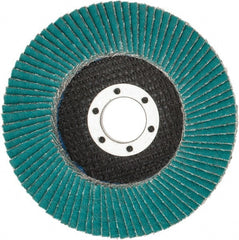 3M - 60 Grit, 4-1/2" Disc Diam, 7/8" Center Hole, Type 27 Zirconia Alumina Flap Disc - 13,300 Max RPM, Cloth Backing, Arbor Attaching System, Coated - Exact Tooling
