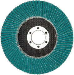3M - 80 Grit, 4-1/2" Disc Diam, 7/8" Center Hole, Type 27 Zirconia Alumina Flap Disc - 13,300 Max RPM, Cloth Backing, Arbor Attaching System, Coated - Exact Tooling
