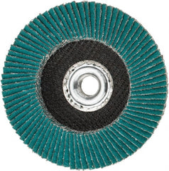 3M - 40 Grit, 4-1/2" Disc Diam, 5/8-11 Center Hole, Type 27 Zirconia Alumina Flap Disc - 13,300 Max RPM, Cloth Backing, Arbor Attaching System, Coated - Exact Tooling