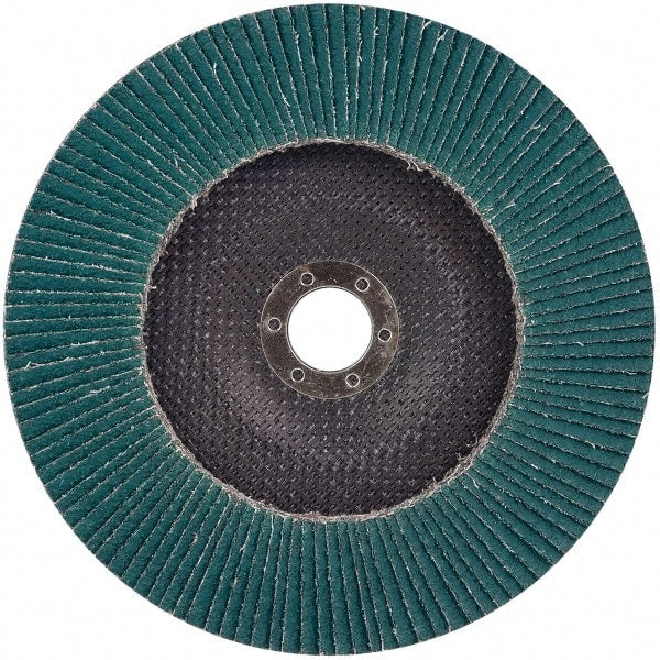 3M - 80 Grit, 7" Disc Diam, 5/8-11 Center Hole, Type 27 Zirconia Alumina Flap Disc - 8,600 Max RPM, Cloth Backing, Arbor Attaching System, Coated - Exact Tooling