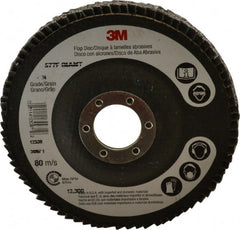 3M - 36 Grit, 4-1/2" Disc Diam, 7/8" Center Hole, Type 27 Zirconia Alumina Flap Disc - 13,300 Max RPM, Cloth Backing, Arbor Attaching System, Coated - Exact Tooling