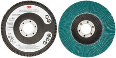 3M - 80 Grit, 4-1/2" Disc Diam, 7/8" Center Hole, Type 27 Zirconia Alumina Flap Disc - 13,300 Max RPM, Cloth Backing, Arbor Attaching System, Coated - Exact Tooling
