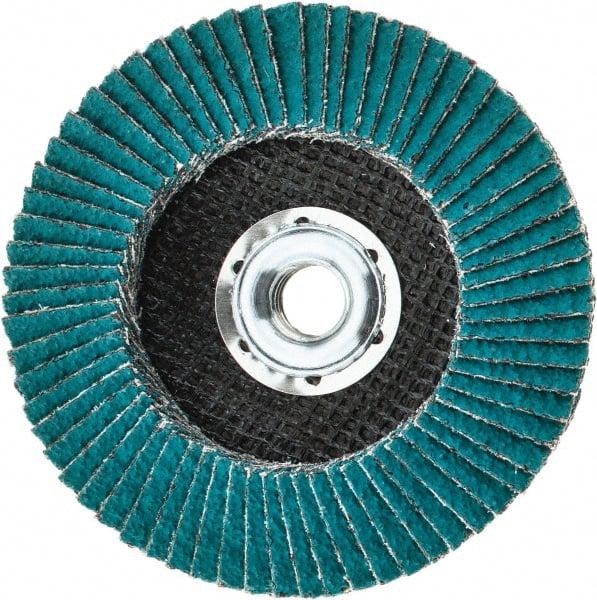 3M - 36 Grit, 4-1/2" Disc Diam, 5/8-11 Center Hole, Type 29 Zirconia Alumina Flap Disc - 13,300 Max RPM, Cloth Backing, Arbor Attaching System, Coated - Exact Tooling