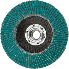3M - 60 Grit, 4-1/2" Disc Diam, 5/8-11 Center Hole, Type 29 Zirconia Alumina Flap Disc - 13,300 Max RPM, Cloth Backing, Arbor Attaching System, Coated - Exact Tooling