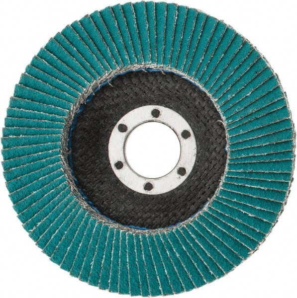3M - 60 Grit, 4-1/2" Disc Diam, 7/8" Center Hole, Type 29 Zirconia Alumina Flap Disc - 13,300 Max RPM, Cloth Backing, Arbor Attaching System, Coated - Exact Tooling