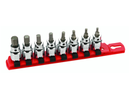 8 Piece - Hex Inch Socket Set - 1/8 - 3/8" On Rail - 3/8" Square Drive with 1/4" Replaceable Hex Bit - Exact Tooling