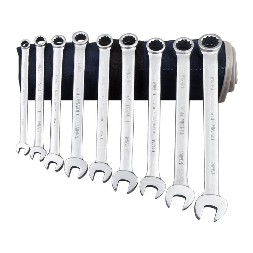 Martin Tools - 9 Pc, 7 - 15mm, 6, 12-Point Metric Combination Wrench Set - Exact Tooling