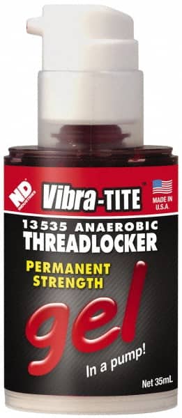 Vibra-Tite - 35 mL Bottle, Red, High Strength Gel Threadlocker - Series 135, 24 hr Full Cure Time, Hand Tool, Heat Removal - Exact Tooling