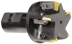 APT - 45° Lead Angle, 2-1/2" Max Cut Diam, 2-1/2" Min Cut Diam, 5/16" Max Depth of Cut, Indexable Chamfer and Angle End Mill - 4 Inserts, SPC 42ZR, SPG 422, SPG 423, SPG 424, SPU 422, SPU 423 Insert Style, 5" OAL, Taper Shank - Exact Tooling