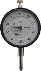 Mitutoyo - 1/2" Range, 0-50-0 Dial Reading, 0.001" Graduation Dial Drop Indicator - 2-1/4" Dial, 0.1" Range per Revolution, 0.001" Accuracy, Revolution Counter - Exact Tooling
