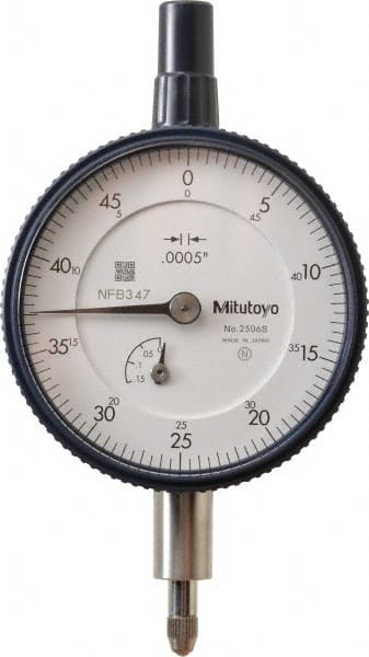 Mitutoyo - 1/8" Range, 0-50 Dial Reading, 0.0005" Graduation Dial Drop Indicator - 2-1/4" Dial, 0.05" Range per Revolution, 0.0005" Accuracy, Revolution Counter - Exact Tooling