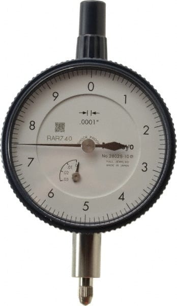 Mitutoyo - 0.025" Range, 0-10 Dial Reading, 0.0001" Graduation Dial Drop Indicator - 2-1/4" Dial, 0.01" Range per Revolution, 0.0001" Accuracy, Revolution Counter - Exact Tooling