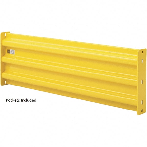 Steel King - 4' Long x 14" High, Yellow Steel Straight Heavy Duty Guard Rail - 3 Rails Accommodated, 2-1/2" Deep, 44 Lb - Exact Tooling