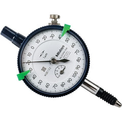 Mitutoyo - 1mm Range, 0-100-0 Dial Reading, 0.001mm Graduation Dial Drop Indicator - 57mm Dial, 0.2mm Range per Revolution, 0.005mm Accuracy, Revolution Counter - Exact Tooling