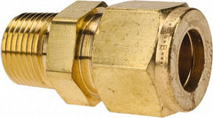 Parker - 1/2" OD, Brass Male Connector - 2,200 Max Working psi, 13/16" Hex, Comp x MNPT Ends - Exact Tooling