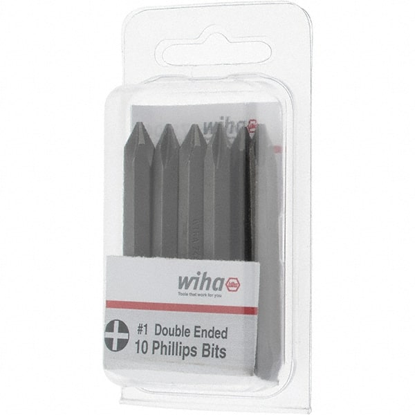 Wiha - #1, Reversible Phillips Screwdriver Pack Bit - 1/4" Drive, 2-3/8" OAL - Exact Tooling