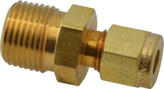 Parker - 1/4" OD, Brass Male Connector - 3,500 Max Working psi, 11/16" Hex, Comp x MNPT Ends - Exact Tooling
